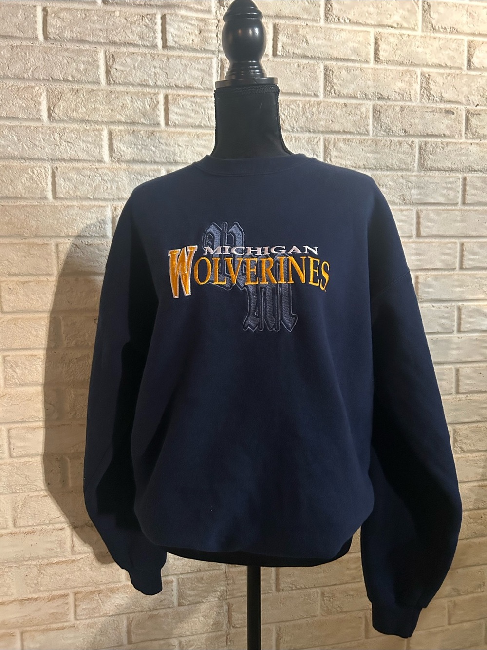 Able Navy Crewneck with Gold Embroidered Text